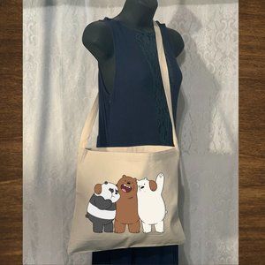 We Bear Bear Cotton Canvas Crossbody Messenger Tote Bag with Long Strap